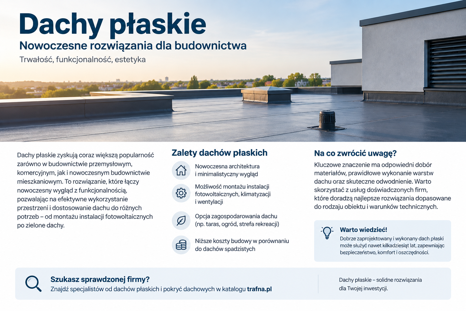 Dachy płaskie – jak znaleźć sprawdzonego wykonawcę? | Trafna.pl